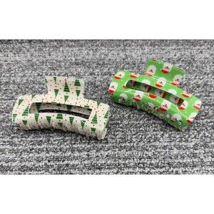 Santa and Christmas Tree Hair Claw Clips Set of 2